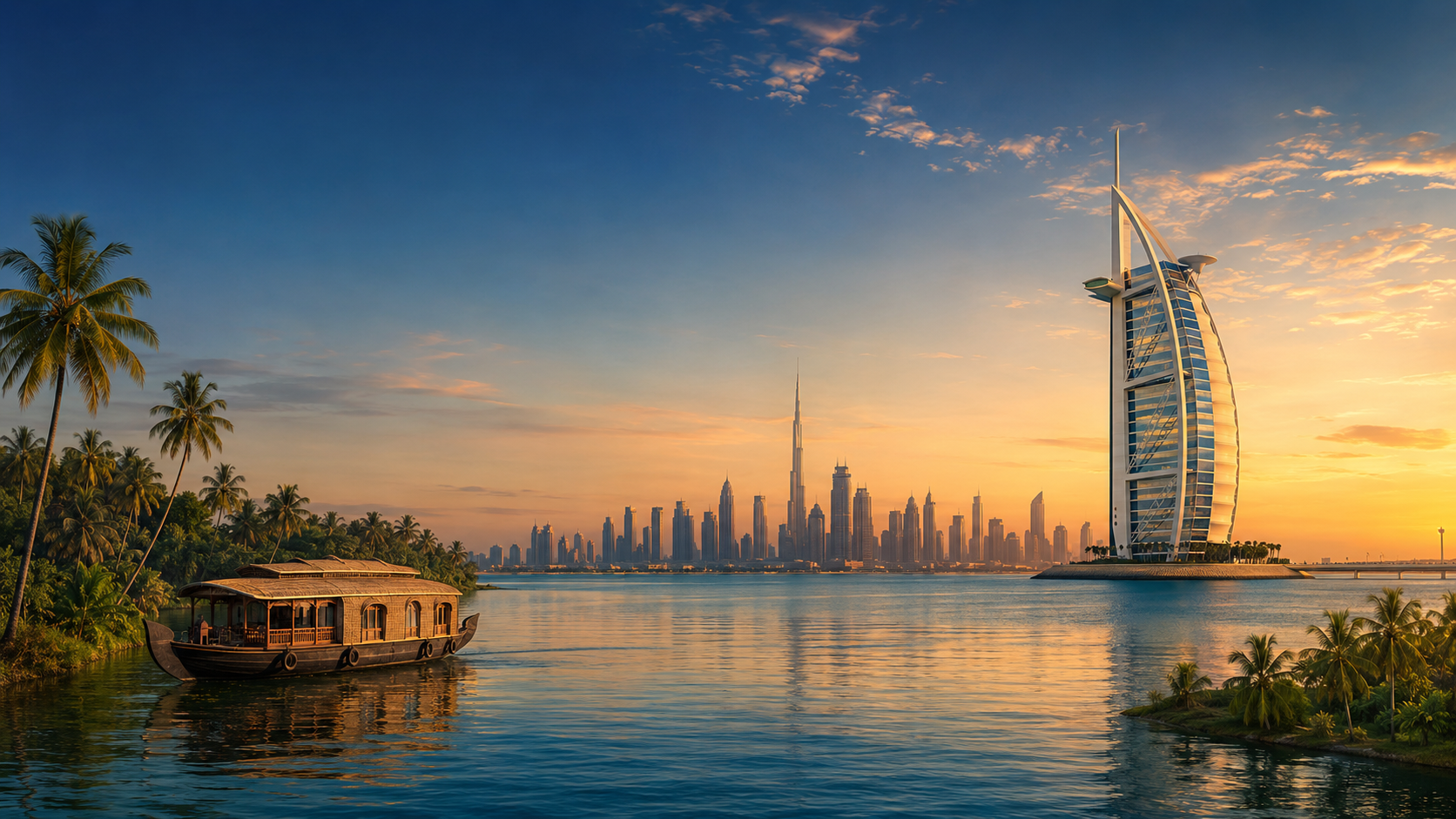 Getaway international holiday planning with skyline and resort travel inspiration